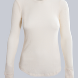 T-shirt thermique à col rond gaufré pour femme